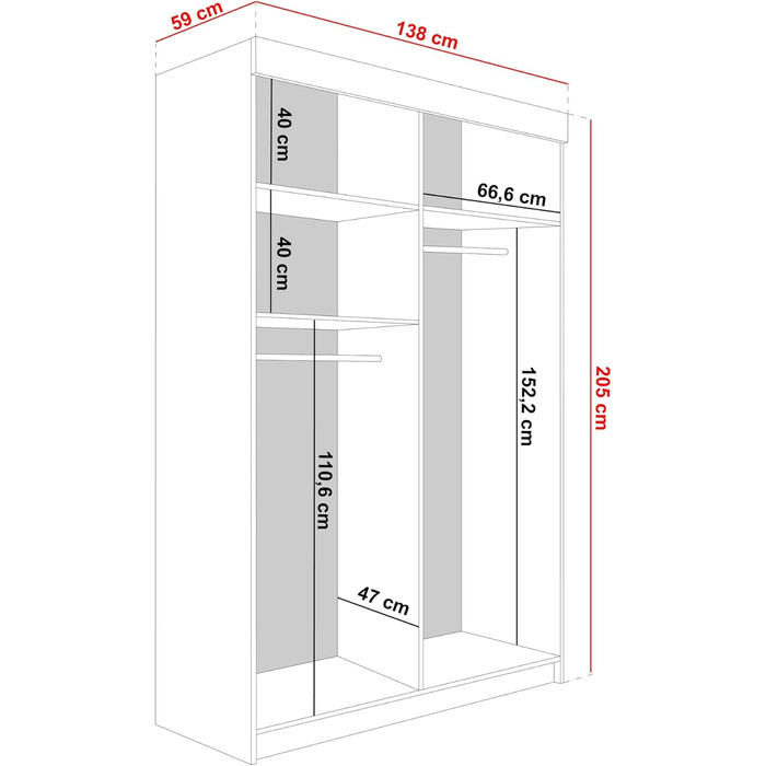 Шафа-купе з дзеркалом - Шафа для спальні - Шафа для спальні - Шафа - Шафи - Шафи - 138x205x59 - Чорний
