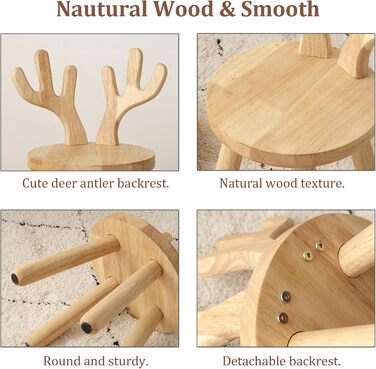 Дерев'яний стілець Yier MEI зі спинкою для дітей висота сидіння 24 см, маленький табурет, дерев'яний стілець для малюків, дитячі м