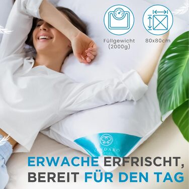 Подушки 80x80 см, комплект з 2 шт. Пухові подушки 80 x 80 см зі 100 натуральним пір&39яним наповнювачем, комплект пір&39яних подушок 80x80 см з гусячим пір&39ям у бавовняному чохлі, сертифіковані Oeko-Tex (2000) 2000 грамів