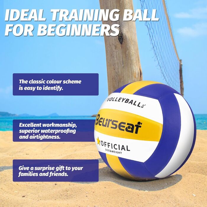 Волейбольні м&39ячі, пляжний волейбол з м&39яким дотиком, спортивні волейбольні м&39ячі, офіційний розмір 5, волейбольні м&39ячі для приміщень та вулиці, синьо-жовті