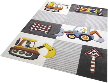 Ігровий килимок дитяча кімната будівельний майданчик дорожні знаки екскаватор кран кремовий сірий жовтий розмір 200 х 290 см