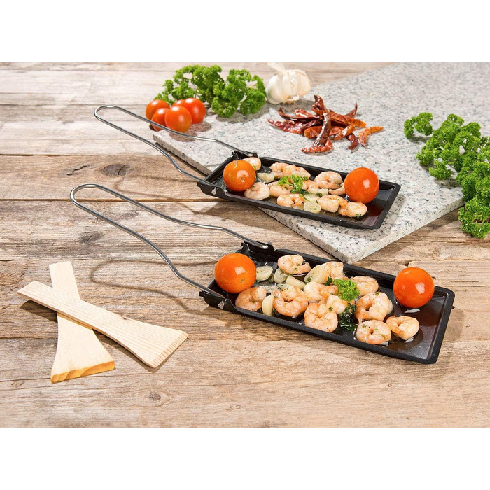 Сковорідки для раклету Rosenstein & Shne Набір з 6 сковорідок-гриль зі складною ручкою, можна мити в посудомийній машині (раклетні сковорідки гриль, сковороди-гриль, пластини для гриля)