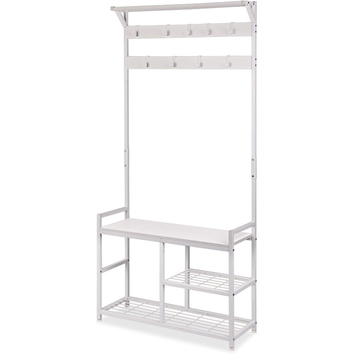 Вішалка для одягу Leader Accessories з лавкою, металева вішалка для одягу в рустикальному стилі, 182x30x84 см (ВxГxШ), біла