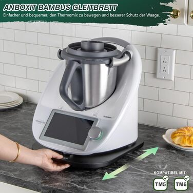 Розсувна дошка ANBOXIT для Thermomix TM6/TM5, дошка для Thermomix з колесами, бамбукова рольганг/слайдер Easy Gliding - Black