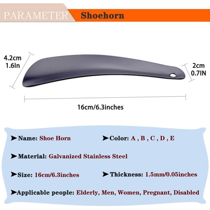 Ріжок для взуття з довгою ручкою, Міцний ріжок для взуття, Ріжок для взуття в дорозі, Домашній, Компактний ріжок для взуття з короткою ручкою, Оцинкований помічник для взуття з нержавіючої сталі, Ріжок для взуття з отворами для Au 16 см C