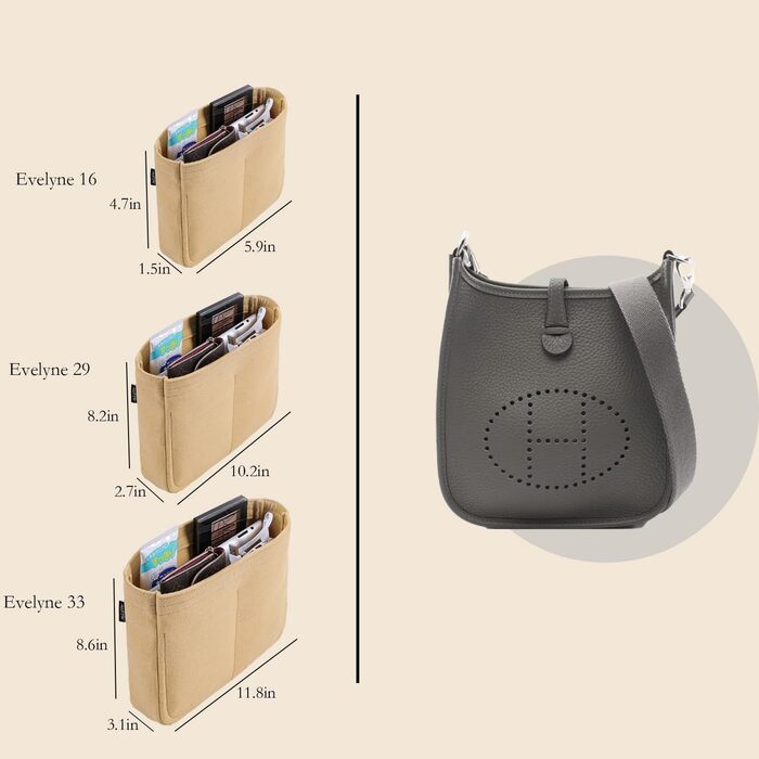 Вставка-органайзер для сумки, вставка-сумка, роздільник для сумки Hermes Evelyne 16/29/33 ((S(5.924.7), Beige)) (S(5.924.7) Beige)