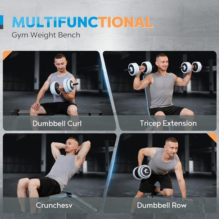 Складана регульована багатофункціональна лава для важкої атлетики, похила лава для тренувань усього тіла, лава для домашнього тренажерного залу, вантажопідйомність 230 кг, синя