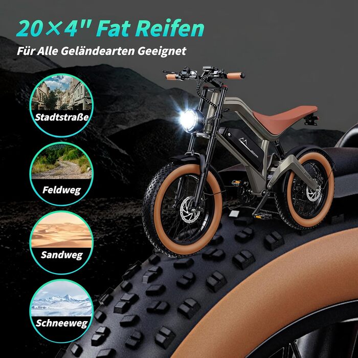 Чоловічий електровелосипед з акумулятором 48V 18.2AH (запас ходу до 161 км), повнопідвісний електровелосипед для дорослих, гідравлічні гальма, РК-дисплей, NFC-карта, шини для фетбайків 20x4.0 дюймів, універсальний.