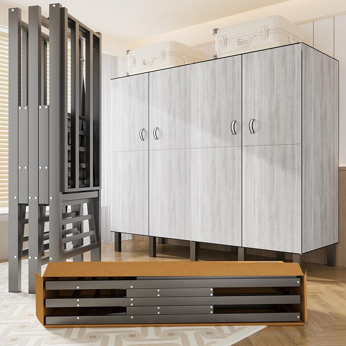 Складана шафа, 500 кг, тканинна шафа великої місткості 242 см з 2 рейками для вішалок, переносна тканинна шафа з чохлом для спальні (сірі двері D, 85 см) D Сірі двері 85 см