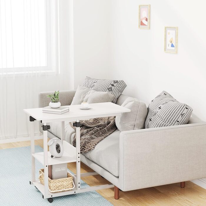 Журнальний столик Dripex з колесами, регульований по висоті стіл для ноутбука, виготовлений з дерева, столик для дивана, тумбочка, журнальний столик для спальні, вітальні, білий