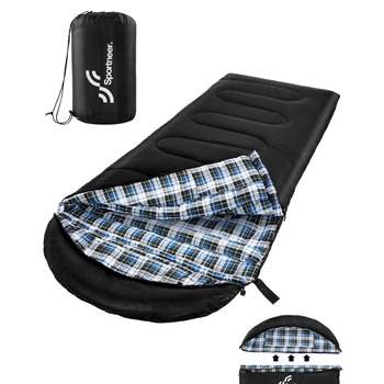 Спальний мішок Sportneer для активного відпочинку - Фланелевий зимовий спальний мішок 220 x 85 см, Компактний спальний мішок-ковдра на 3-4 сезони, Холодна погода, Зимовий кемпінг на свіжому повітрі, Чорний
