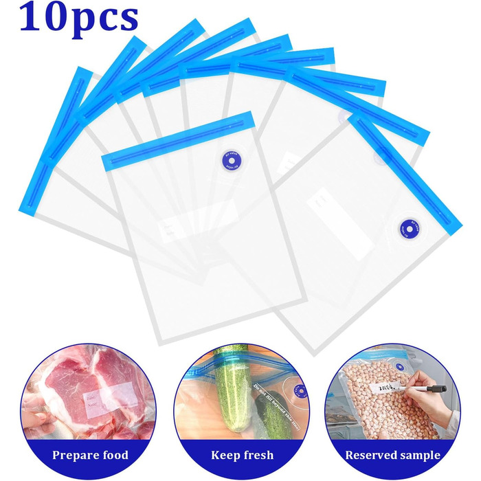 Вакуумні пакети, Вакуумні пакети для зберігання Пакети, Герметичні пакети, 10 шт. 22x28 см Sous Vide Пакети з насосом Морозильні пакети Багаторазові вакуумні вакуумні пакети для приготування їжі Zipper