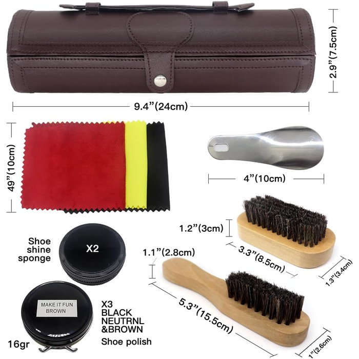 Набір для чищення взуття та набір із 12 предметів - набір для чищення шкіряного взуття з коричневим чорним воском, щітки для полірування взуття - компактний набір для чищення взуття