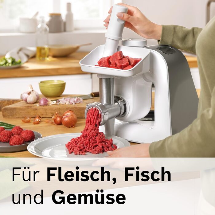 Набір аксесуарів Bosch BakingSensation MUZ5BS1 для кухонних машин серії 4 м'ясорубка, пластикова чаша, насадка для печива, перфорована решітка, 4 форми для печива, нержавіюча сталь, можна мити в посудомийній машині
