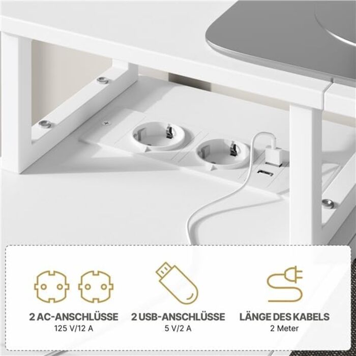 Г-подібний стіл Yaheetech з розетками, 120 x 68 см, білий, двосторонній ігровий стіл з кріпленням для монітора, 4 шухляди, 2 полиці та 1 сумка для зберігання, кутовий стіл для домашнього офісу