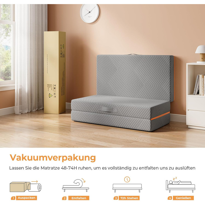 Розкладний матрац Vesgantti для гостей 100x200 см, висота 15 см, 3-секційний розкладний матрац з гелевої піни для подорожей, кемпінгу, підлоги, гостьового ліжка, чохол, що прається, складний матрац, сертифікований Oeko-Tex 15 см - сірий 100x200 см