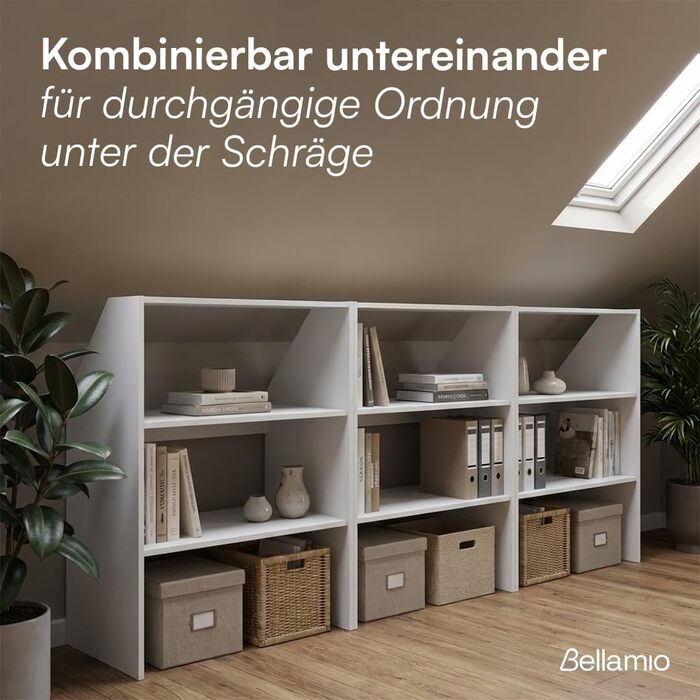 Полиця Bellamio Aland з похилою стелею білого кольору відкрита шафа з похилою стелею та 3 відділеннями книжкова шафа/шафа компактне сховище для похилих стін нішева шафа 100x90x50 (ВxШxГ) біла, 3 відкриті відділення