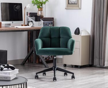 Оксамитове офісне крісло з колесами, обертове крісло, регульоване по висоті робоче крісло, товста спинка, зручне офісне крісло для домашнього кабінету, спальня, зелений
