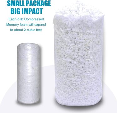 Кг білого натертого наповнювача з піни з пам&39яттю форми, мішки для сидіння, наповнювач з піни, подушки, лежанки для собак, стільці, подушки та вироби, з додаванням гелевих частинок, м&39які та 5 фунтів білого - Білий (Білий), 2,3
