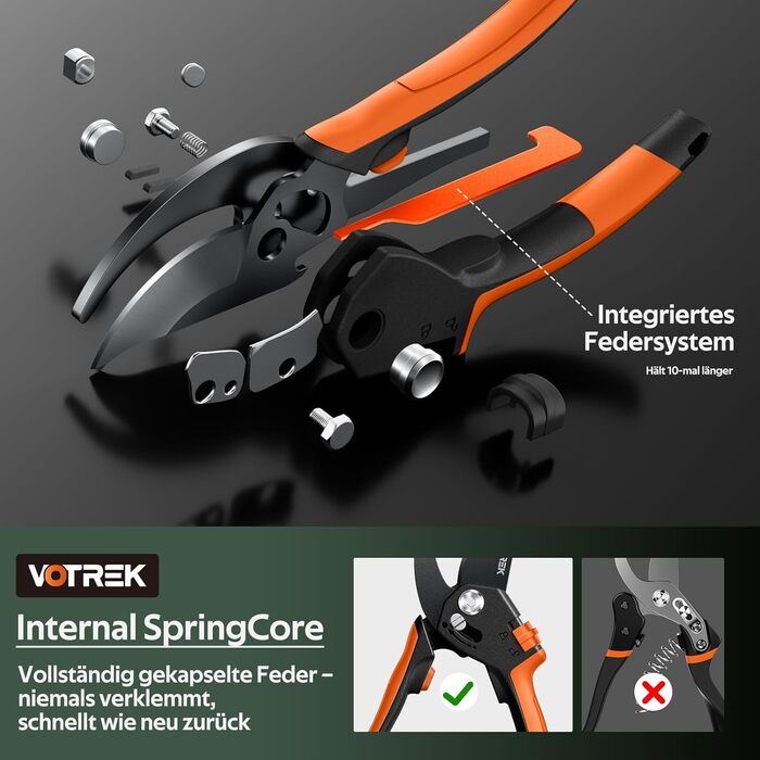 Садові ножиці з двостороннім механізмом 8,5 дюймів з плавним відкриванням ручки, професійні ножиці для троянд та дерев зі сталі SK5 та внутрішньою пружиною для легкого обрізання ідеально підходять для людей зі слабкими руками. Браслет Подарунковий помаран