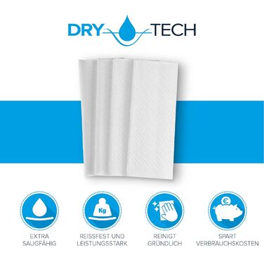 Паперові рушники DRYTECH Z-подібного форми, целюлоза, хвилеподібне тиснення, 2-шарові, білі (упаковка 2600 шт.) 130 аркушів (упаковка з 20) Паперові рушники Dry Tech Z-подібного форми, 407551