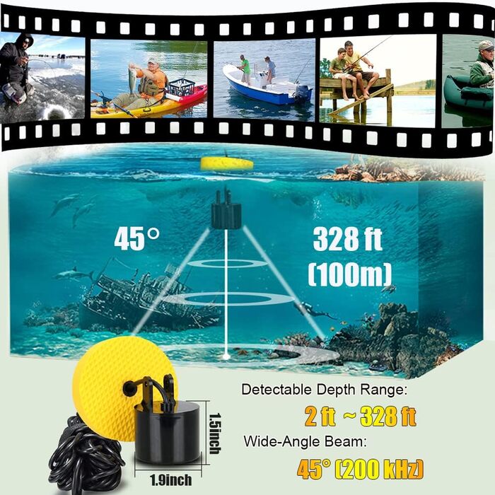 Портативний ехолот Детектор риби Ручний глибиномір для човна Байдарка Каное Понтон Джон Човен Гідроцикл Поплавкові трубки Ехолот для EIS Риболовля Серфінг Риболовля Подарунки для чоловіків