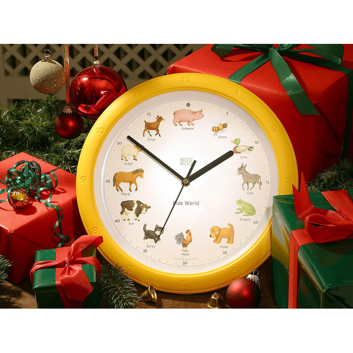 Дитячий годинник KOOKOO KW4000 KidsWorld (жовтий), Ферма з 12 реальними звуками тварин, кварцовий механізм, 34 см
