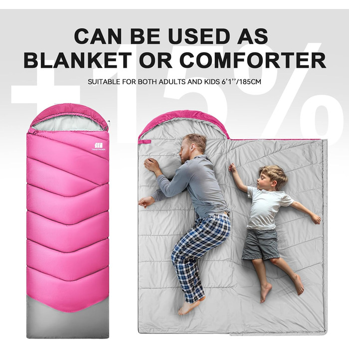 Спальний мішок для дорослих для холодної погоди, портативний, водонепроникний, легкий спальний мішок для високих людей (дівчат та хлопців) з компресійним чохлом для теплого кемпінгу, походів, використання на свіжому повітрі та в приміщенні, 1,8 кг, рожеви
