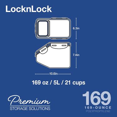 Кухонний кедді LocknLock PP Classic, 257 x 157 x 191 мм, 5 л, 100 герметичність, розумна система закриття, контейнер для зберігання, банка для сипу, зберігання борошна, дозатор для кукурудзяних пластівців