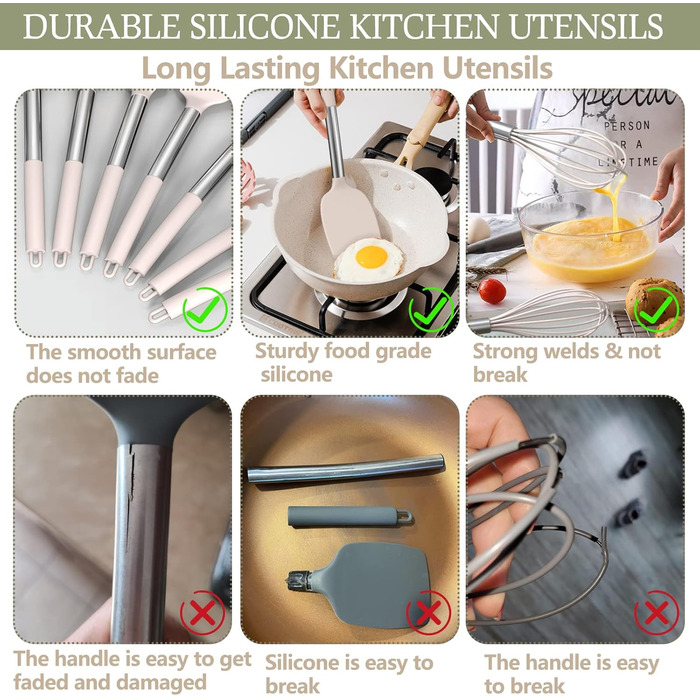 Набір кухонного посуду Umite Chef, нержавіюча сталь, 15 предметів, антипригарний, посуд, лопатки, подарунковий хакі