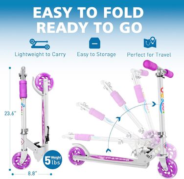 Самокат дитячий 2 колеса, складаний дитячий самокат для дівчаток хлопчиків, педальний самокат зі світлодіодними колесами, що світя