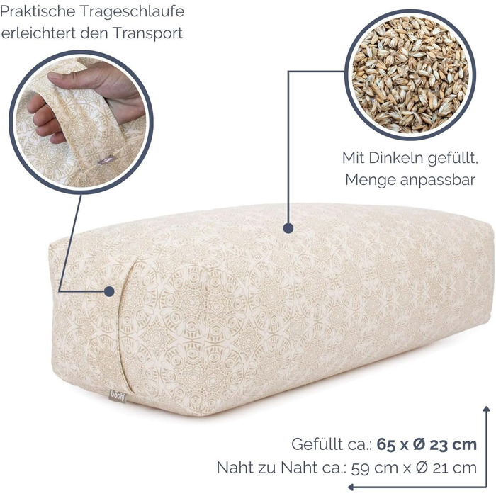 Подушка для йоги Бодхі САЛАМБА Колекція Махараджа Прямокутна подушка для йоги Бавовняний чохол, який можна прати, з наповнювачем зі спельти Аксесуар для відновлювальної та Інь-йоги Мадурай/екрю