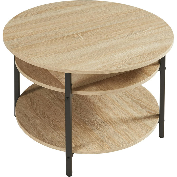 Круглий журнальний столик з підйомною стільницею, стіл для вітальні Kanda з місцем для зберігання, Ø70 x 49 см, невеликий столик з регульованою висотою та металевим каркасом, під дуб