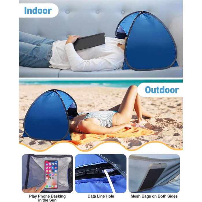 Міні-намет для голови, розкладний намет, міні-пляжний намет, автоматичний пляжний намет, портативний сонцезахисний намет, намет з підголівником, ідеально підходить для кемпінгу на пляжі та активного відпочинку на свіжому повітрі