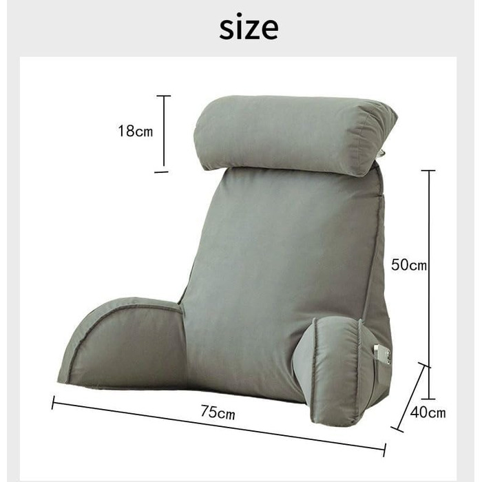 Подушка для читання зі знімним підголівником та бічною кишенею - подушка для крісла-ліжка з підлокітниками для підтримки попереку/шиї, ергономічна подушка для сидіння в ліжку, дивані, офісі (754050 см) (зелена)
