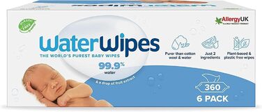 Оригінальні очищувальні серветки WaterWipes Plastic Free для немовлят, 720 шт. (12 упаковок), 99,9 очищувальні серветки на водній основі, без запаху для чутливої шкіри (360 шт. (6 упаковок))