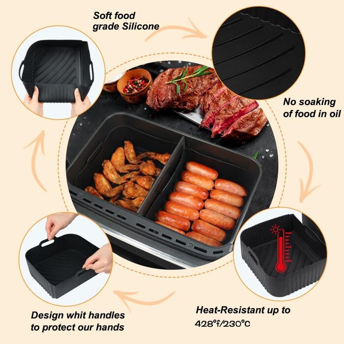 Силіконова форма для випічки YQL для фритюрниці Ninja Foodi Flexdrawer 10.4 л, 2 шт. и аксесуарів Аерофритюрниця Аерофритюрниця Силіконова форма для Ninja AF500EU AF500EUCP Black