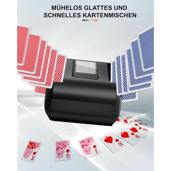 Автоматичний мішальник карт, електричний, з USB-C підзарядкою 2000mAh для 1-2 колод Тихий режим, автоматичний/ручний вибір Сумісний з Phase 10, Покером, UNO, Блекджеком, колір - чорний