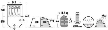Намет чотиримісний High Peak Meran 4.0 Light Grey/Dark Grey/Green (11806)