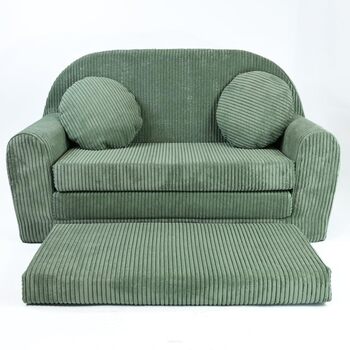 Дитячий диван, Складаний, М&39який - Ігровий диван з розсувною функцією 96x57x48 см - Дитячий диван з функцією сну - М&39який розкладний диван, сертифікований Oeko-TEX, вкл. 2 подушки, Світло-зелений