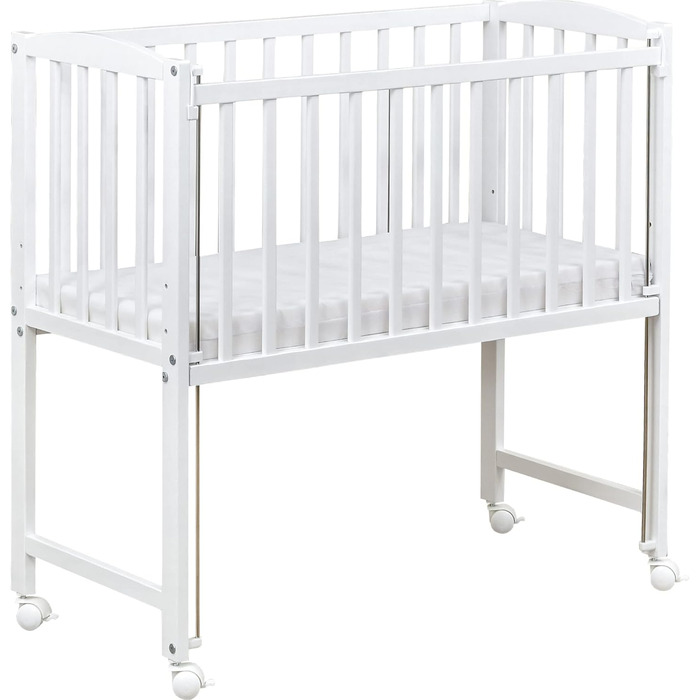 Дитяче ліжечко, біле, 90x40 см, дитяче ліжко/колиска, регульована по висоті, мобільне з колесами та матрацом