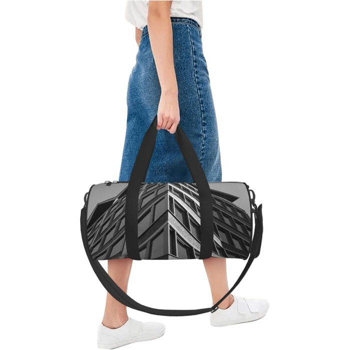 Спортивна сумка для подорожей, архітектурний принт, чорна, на одну-дві ночі, універсальний розмір