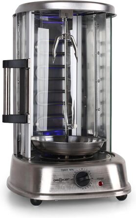 Гриль для шашлику oneConcept Kebap Master, Гіросгриль зі скляними розсувними дверима, закритий, шампур для шашлику, нержавіюча сталь, вертикальний гриль, розсувні двері, срібло