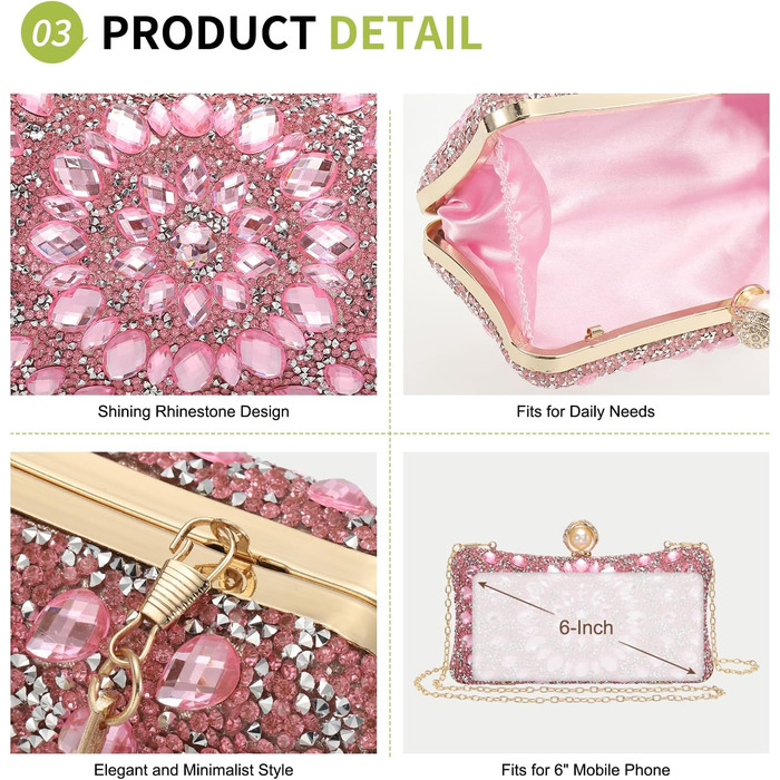 Вечірня сумочка для жінок, блискуче кришталеве клатч з ланцюжком на плече для весілля, вечора та вихідних, рожевий