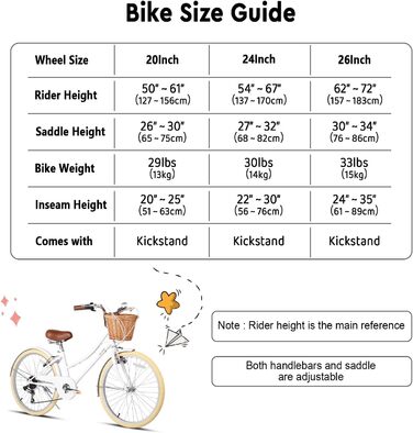 Міський велосипед Glerc Missy 20&39 24&39 26&39 дюймів для дівчаток старше 8 років, гібридний, 6-швидкісний, з плетеним кошиком, легкий, білий, 24 дюйми, із заднім багажником, різні кольори