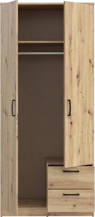 Шафа 82, шафа Scandi з 2 дверима та 2 шухлядами, інженерна деревина, оздоблення Artisan Oak, ширина 81,9 см, висота 185 см, глибина 52,7 см. Шафа Artisan Oak, 2 двері з 2 шухлядами