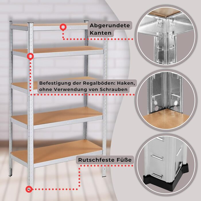 Металевий стелаж SPRINGOS, гаражний стелаж, підвальний стелаж, 60 x 100 x 180 см, 5 полиць, 60 x 100 x 180 см, сріблястий