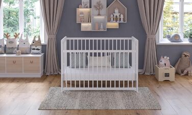 Дитяче ліжечко/спальне місце Love For Sleep 120x60 см із захисним бар&39єром, трансформоване, біле дитяче ліжко NOVA, дерев&39яне дитяче ліжко - Дитяче ліжко, дитяче ліжко, росте разом з вашою дитиною, ліжечко