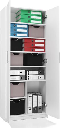 Багатофункціональна шафа Home Collective, біла, ширина 74 см, висота 180 см, з шістьма полицями та додатковим відділенням, картотечна шафа, побутова шафа, органайзер з МДФ