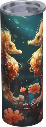 Кухоль з прямою трубочкою, мила пара морських коників, друкований дизайн, дорожній кухоль, підходить для кемпінгу, офісу та дому, 590 мл